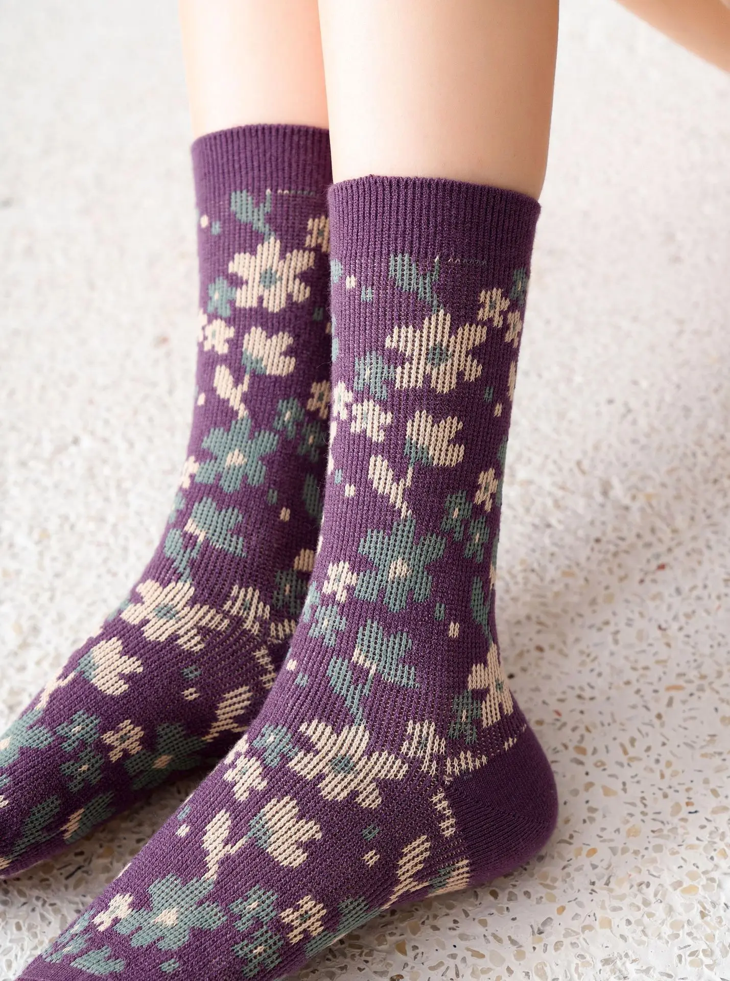 Women 6 Colors Vintage Flower Socks Floral Retro Style Novelty Cotton ...