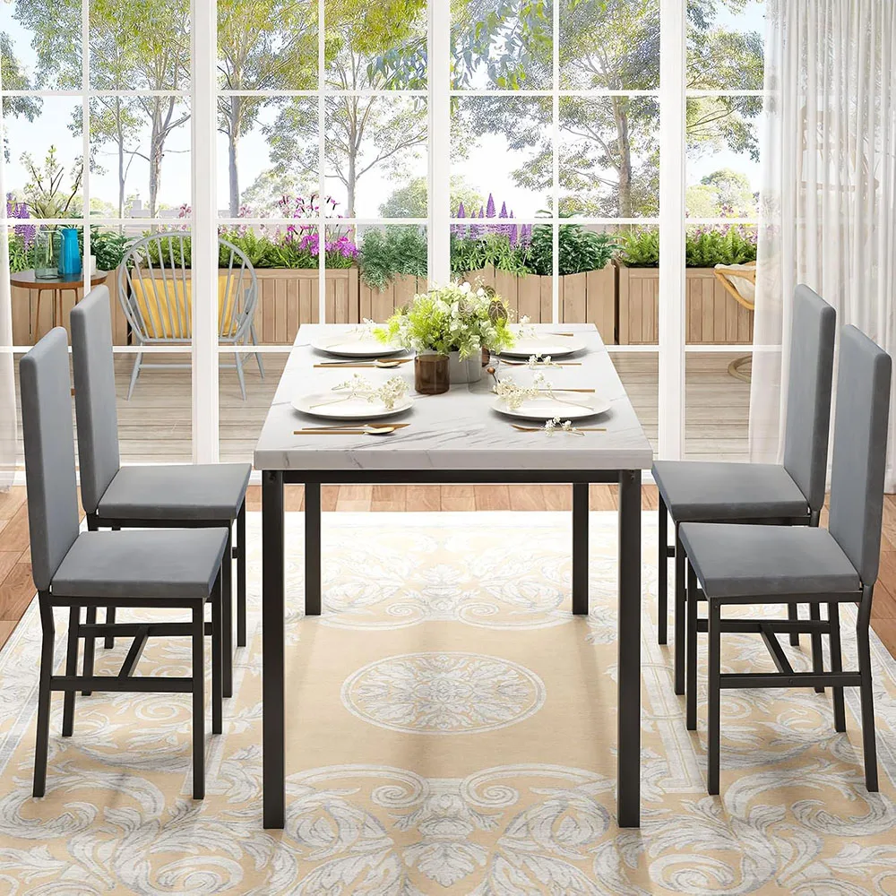 Modern Kitchen Table and Chairs 5 Piece Dining Room Table Set with Marble Top for Small Space manufacture