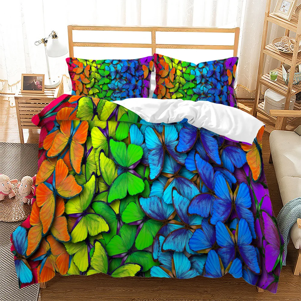 3D Printed Microfiber Rainbow Butterfly Bedding Set for Girls Boys