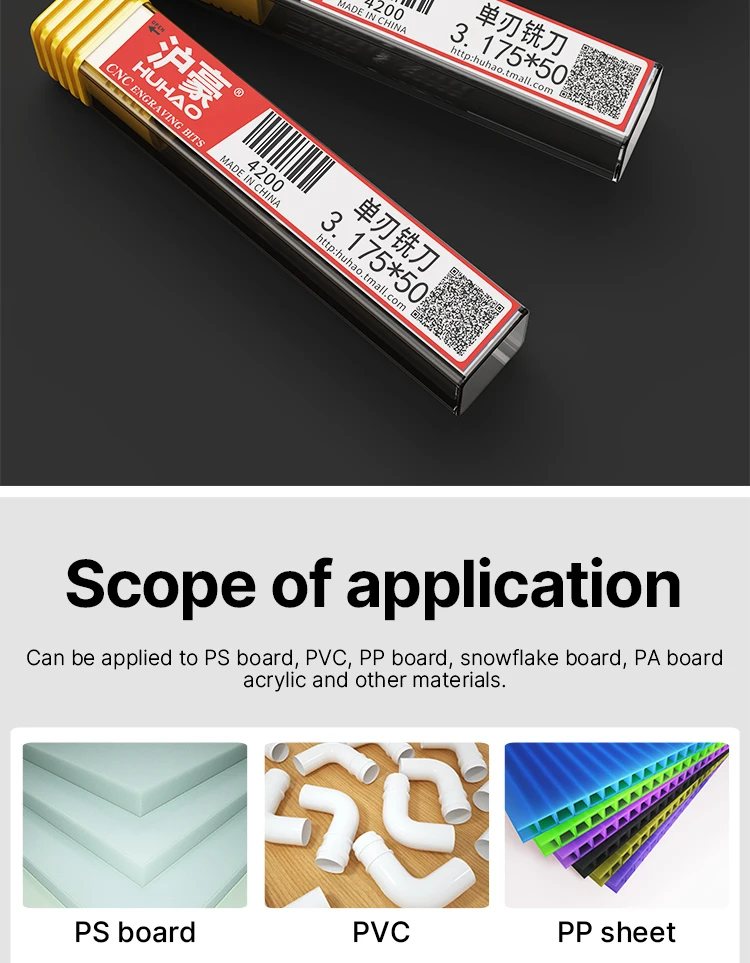 HUHAO 1/8 Shank Single Flute Spiral Tungsten Milling Cutter One Flute Up Cut Engraving Drill Router Bit for Acrylic PCB PVC Wood