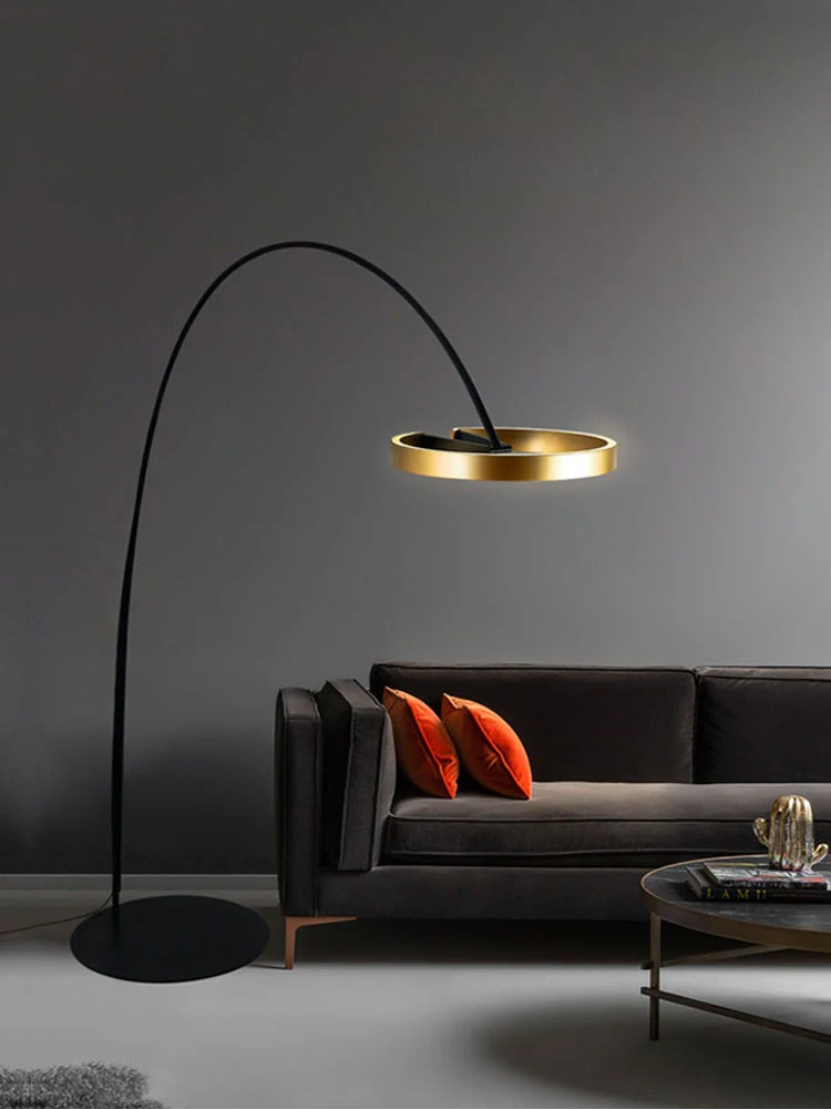 Post modern minimalist adjustable fishing metal sofa corner standing luxury ring floor lamp for living room