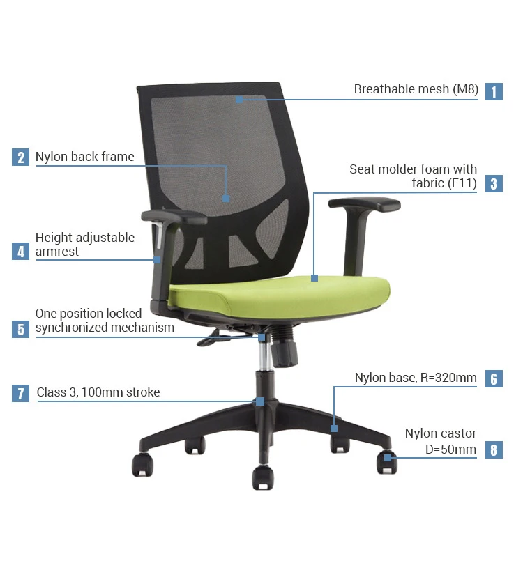 Conference Room Revolving Guest Manager Office Chair Adjustable Lumbar Support Office Guest