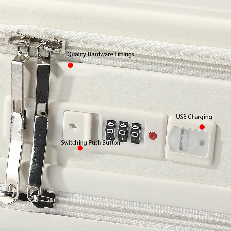 Multifunctional Travel Suitcase with Front Open USB Charging Cup Holders and Side Hook Boarding Luggage