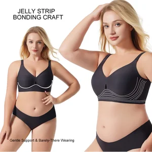 Cost Effective Sale Soft Jelly Hollow Seamless  Lady Bras Plus Size V Neck Smooth Comfortable Soft Full Bust Ladies Bras