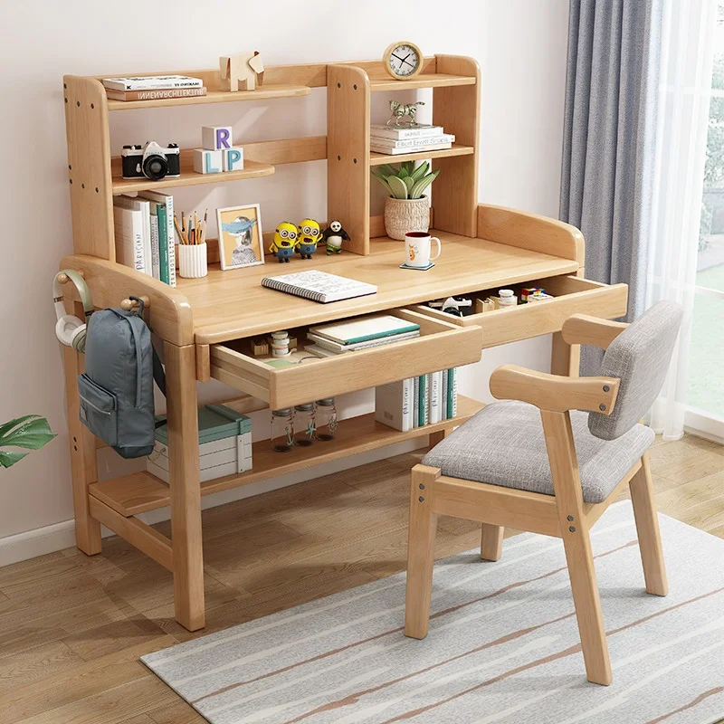 solid wood study table with bookshelf