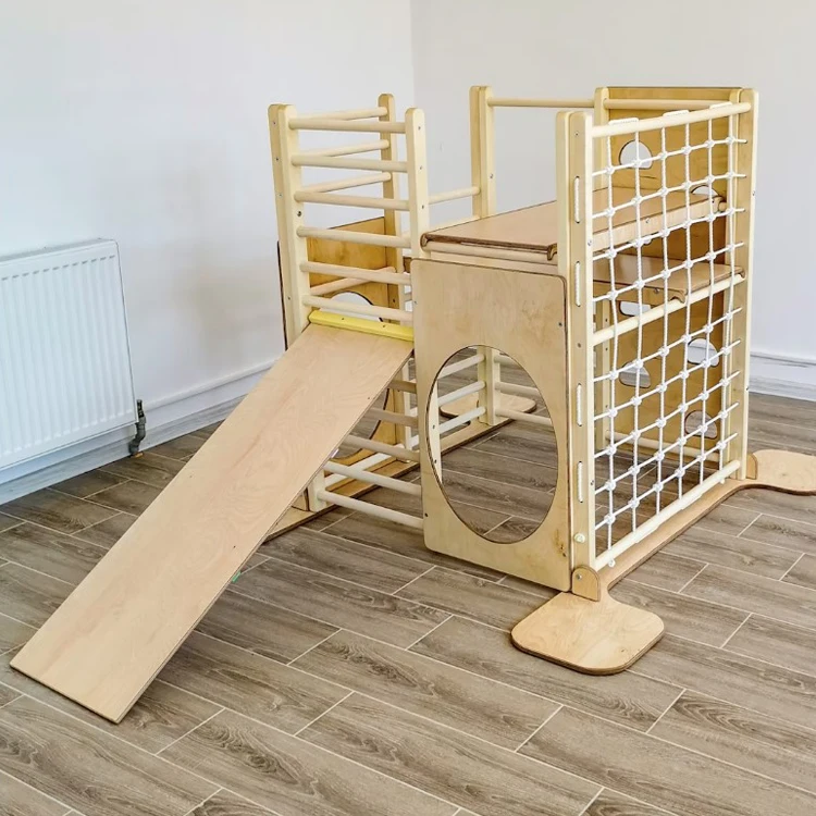 Lm Kidsmontessori Indoor Climbing Frame Wooden Toys Game With Slide