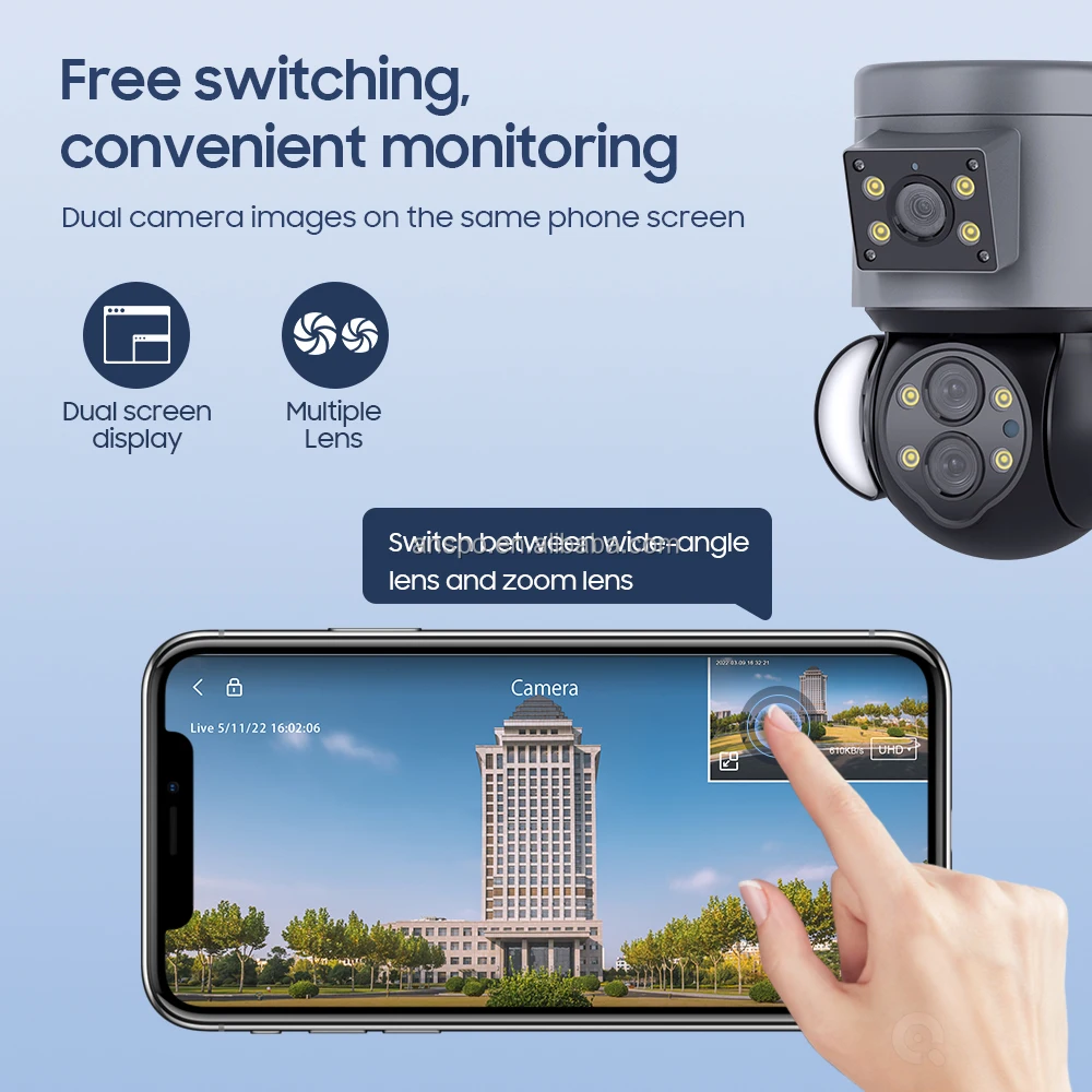 4G 8MP Multiple Lens Floodlight 4k Camera Dual Lens 4MP With 10x Zoom Linkage PTZ CCTV Wireless Security Outdoor Camera