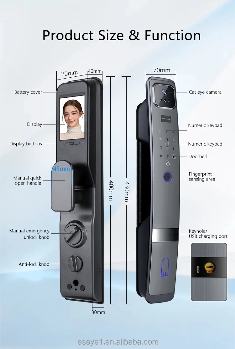 Eseye Electronic Tuya App Camera 3d Face Recognition Screen Fingerprint