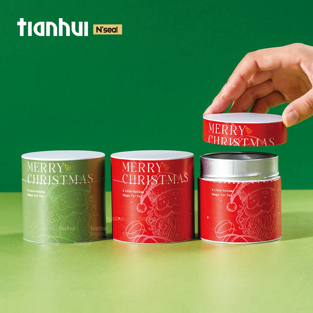 Wadah Timah Bulat Kedap Udara Buatan Khusus Tianhui untuk Kaleng Hadiah Natal