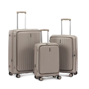 Eco-friendly Luxury PP Spinner Carry-on Luggage Sets 20 24 28 Inch Front Open Zipper Waterproof Hard Side Suitcase with TSA Lock