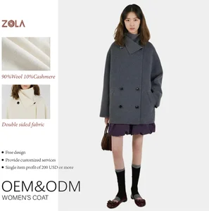 Handmade High Quality Double Sided Cashmere Coat Winter Woolen Clothing with Double Breasted Design for Office Ladies