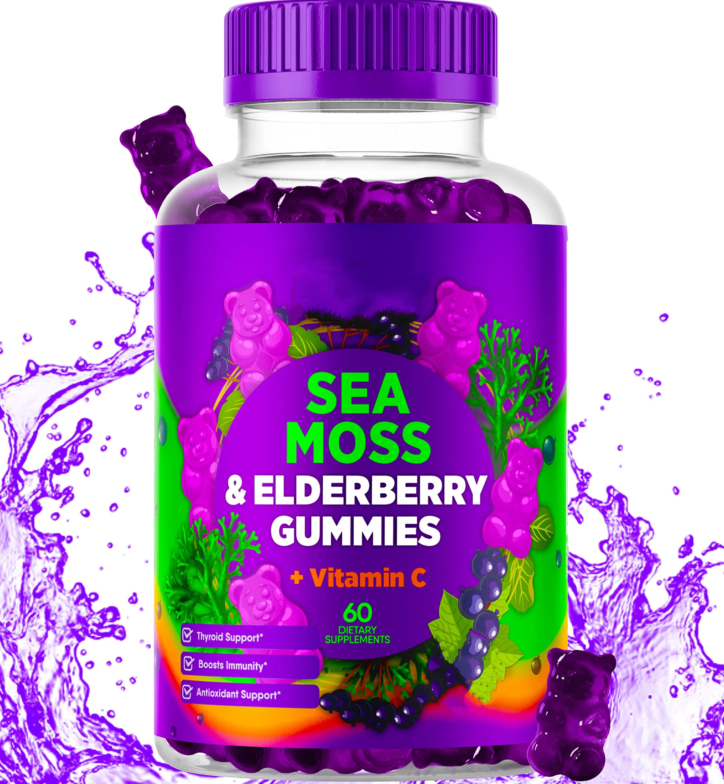 Private label Sea Moss  Elderberry Gummies  Vitamin C Zinc Strength Immune Detox  Energy for Adult and kids