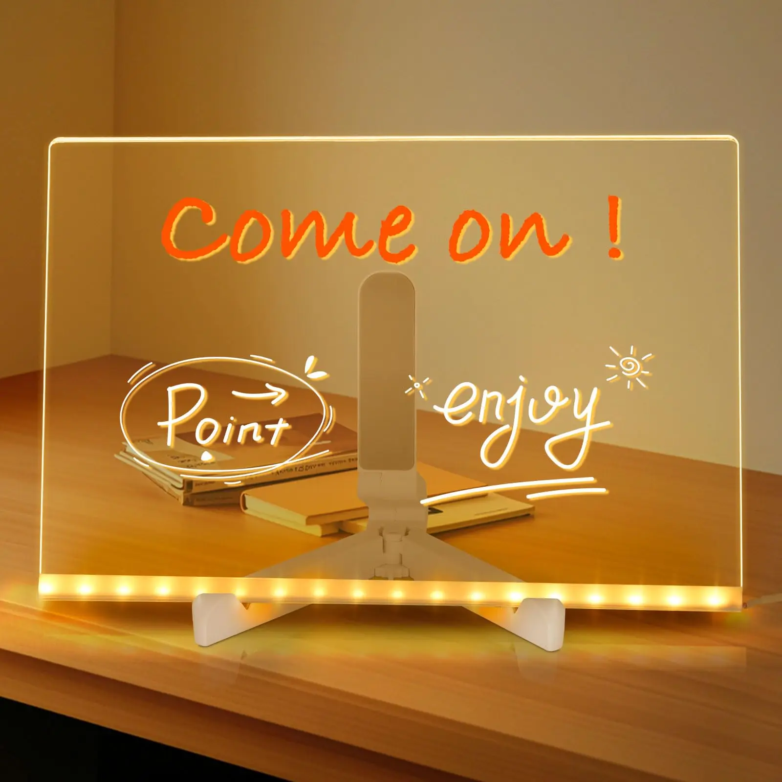Acrylic Dry Erase Board with LED Light & 7 Color Markers, Glow Message Board for Home/Office/Gifts,Desktop Memo Board with Stand