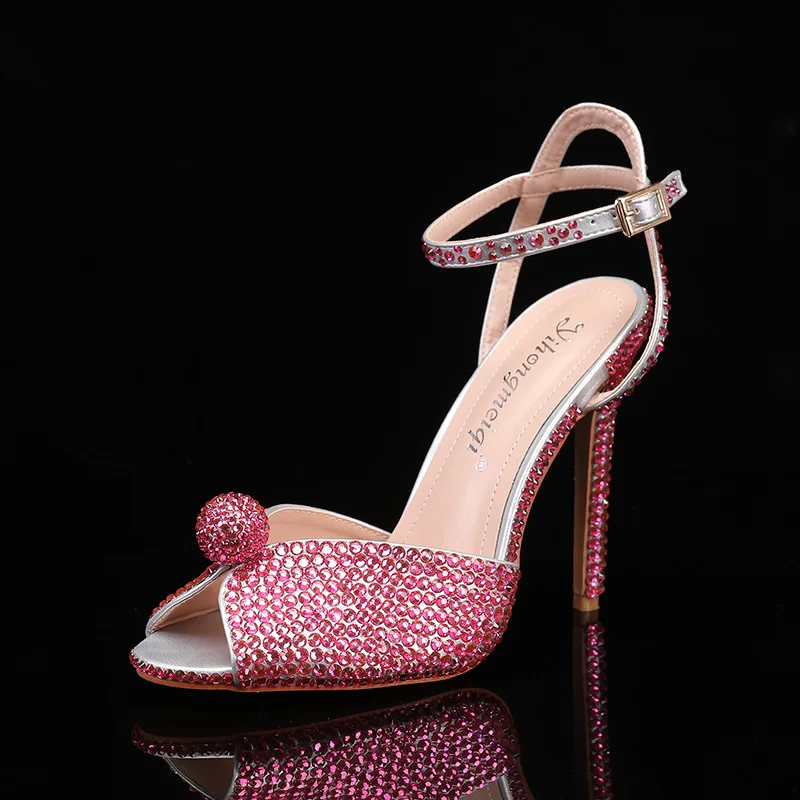 13CM High Heel★ウェディングパーティーシューズ★全2色♪ Jiahu Women 11cm High Heel Gold Blue Diamond Crystal Wedding