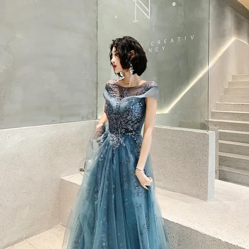 knee length dresses for ladies Ladies V-Neck Gown Parted Pocketed Skirt Classy Elegant Prom Dress Green / L