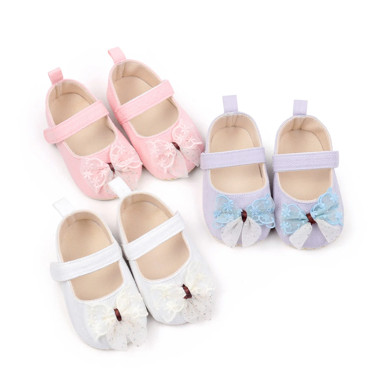2025 New Style Girl Infant Shoes Fancy Bowknot Anti-slip Polyester Soles Trendy Toddler Shoes for Newborn Babies