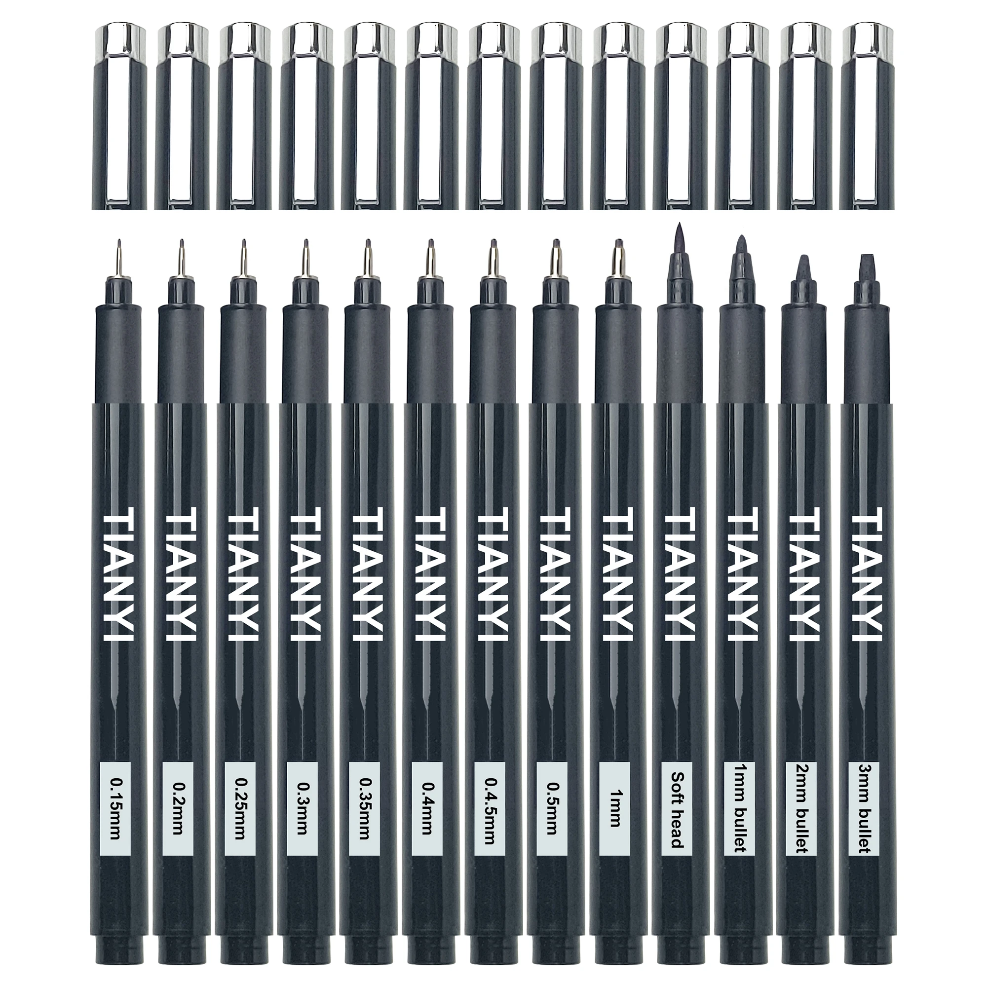 Set De 9 Feutres Fins Noirs Tundwhite - Stylos Micro Pour Dessin, Manga Et écriture