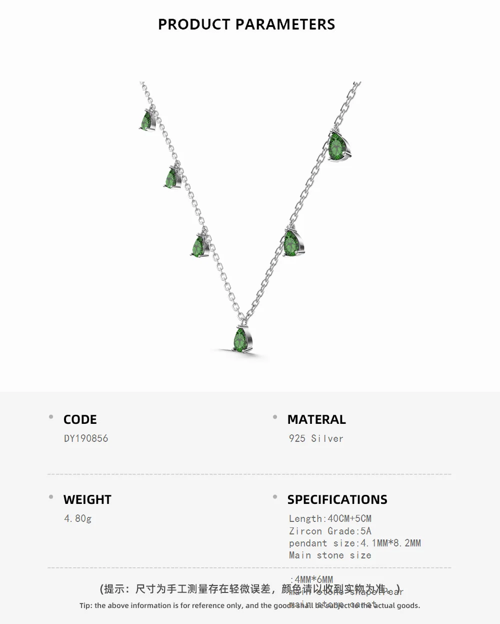 KAKODIY Turkiye Exquisite Zircon Pear Shape Sapphire Grandma Stone Necklace 925 Sterling Silver Drop Necklace Women's Jewelry detail 1