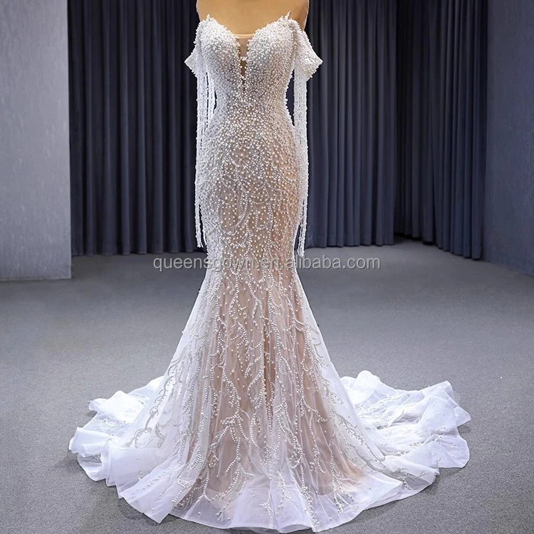 slim fit dress slacks Zapaka Women Ivory Mermaid Wedding Dress with Lace Long Sleeve V-Neck Bridal Dress, Ivory / US8