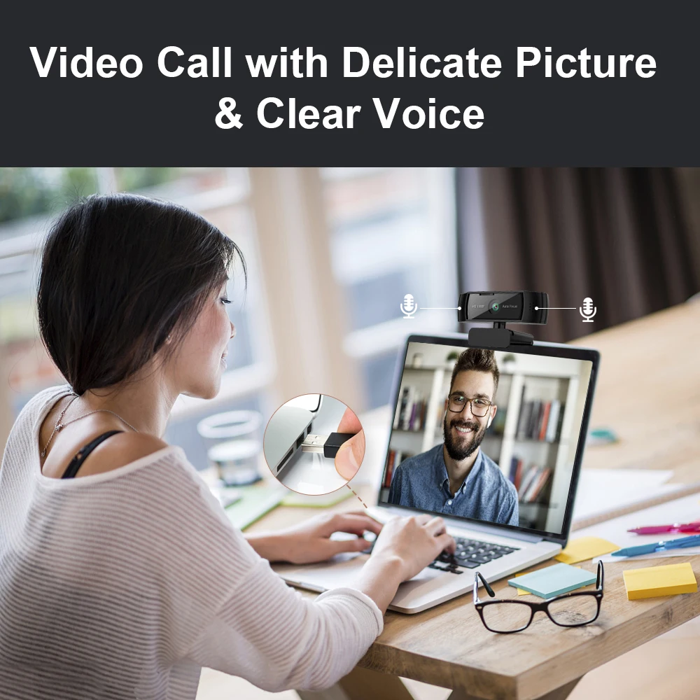 HD1080P Webcam Streaming Gaming Conference Android TV Box PC Camera with Two Mic Wide Angle C17
