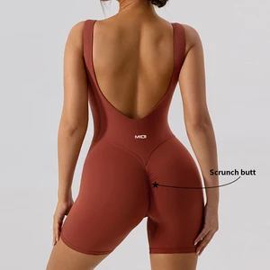 Custom Logo Plus Size Butt Lifting Backless Shorts Bodysuit Clothes Sleeveless Workout Fitness Jumpsuits for Tall Girl