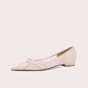 Summer Women's Single Shoe Lace Flowers Shallow Mouth Mesh Hollow High Heels Pointed Toe Pumps Thin Heels for Party