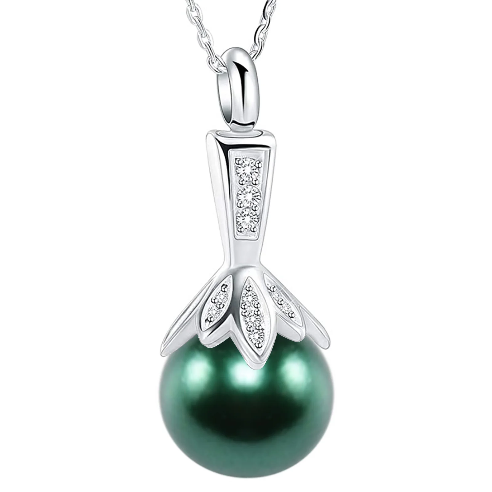 Fashion Elegant Pearl Pendant Necklace Cremation Urn Hold Ashes Keepsake Stainless Steel Memorial Jewelry Gift for Women Wife