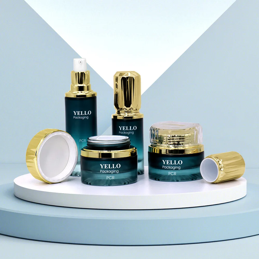 Luxury Glass Cosmetics Packaging Empty Jars Set for Cosmetic Bottle With Glass Jar Skincare Set