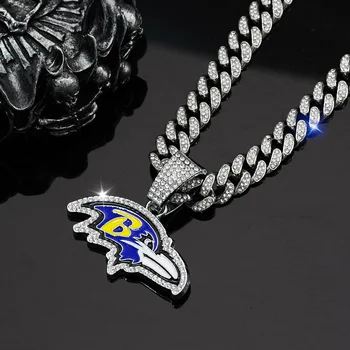 Icy Hip Hop Jewelry 14mm vvs Miami Cuban Mens Chains Fashion Chokers Fine Link Bracelets The Ravens Rugby Necklace for Fans