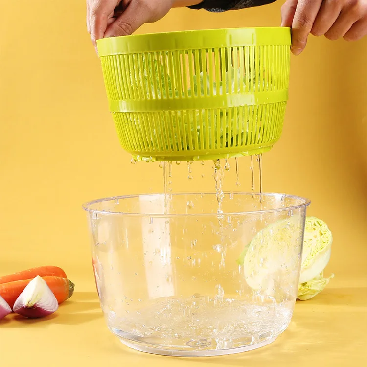 Hot Salad Spinner Manual Rotating Draining Basket Salad Veggies Shake Dry Basin Two Pieces Pasta Strainer