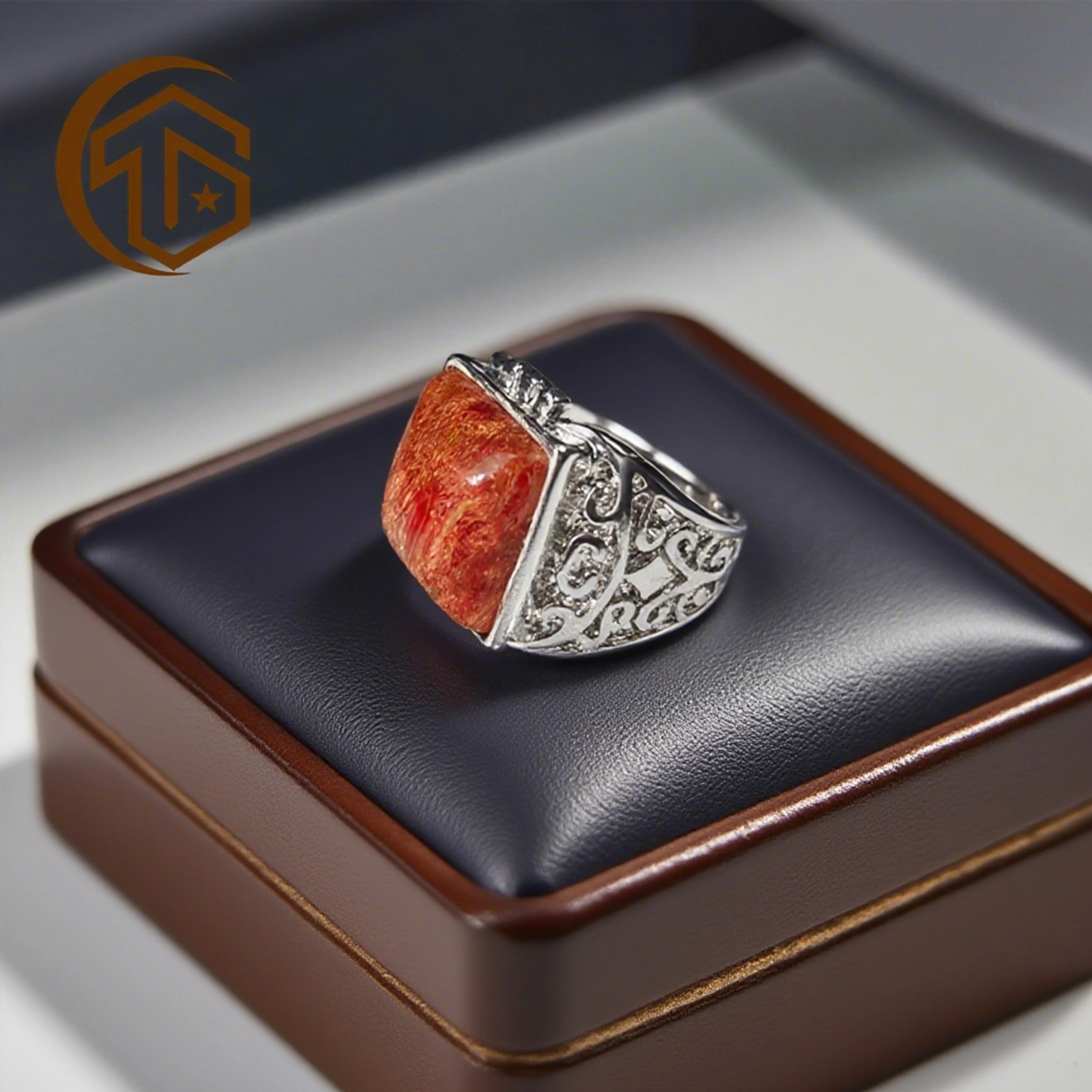 Trend Customizable Vintage Turkish Signet Ring High Quality 925 Silver with Red Coral Gemstone for Weddings