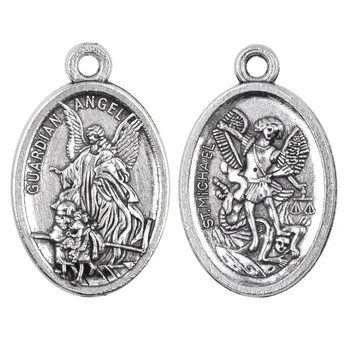 Religious Metal Alloy One Hole Pendant Guardian Angel and St Michael Medal for Chaplet