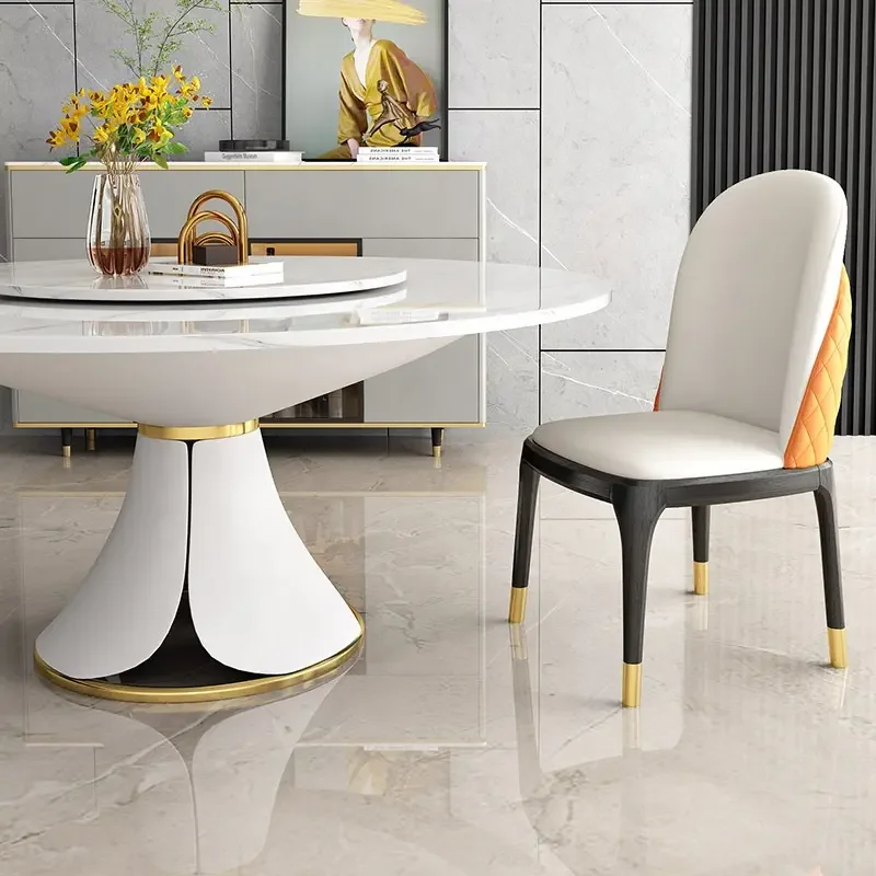 Роскошный обеденный стол из спеченного камня, круглый обеденный стол для гостиной, вращающийся стол из нового материала под заказ, обеденный стол из мрамора со стульями