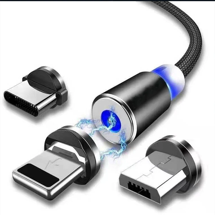 1M Cell Phone 3 Im 1 Magnetic Braided Charging Micro Magnet Usb Cable High Quality 3 in 1 Fast Charger Cable Line
