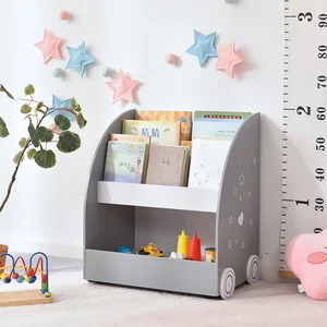 EDULAND Modern Children's Montessori Solid Wooden Wheeled Bookcase Toy Shelf Multi Purpose Organizer for Children's Room