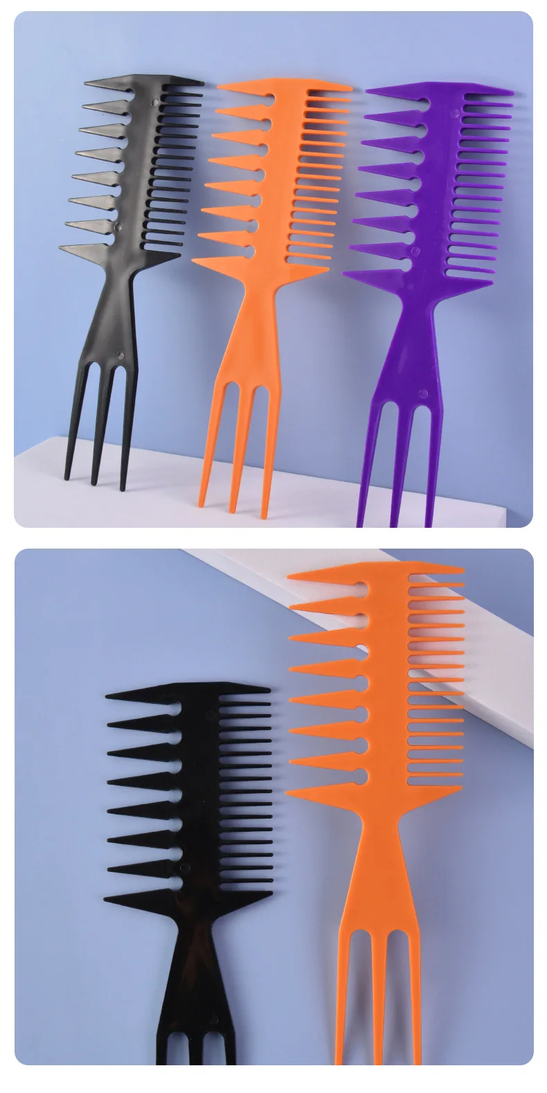 Factory Direct Sale 3 in 1 Men Oil Head Styling Hair Comb Plastic Wide and Fine Tooth Comb Custom Logo Hair Cutting Barber Comb