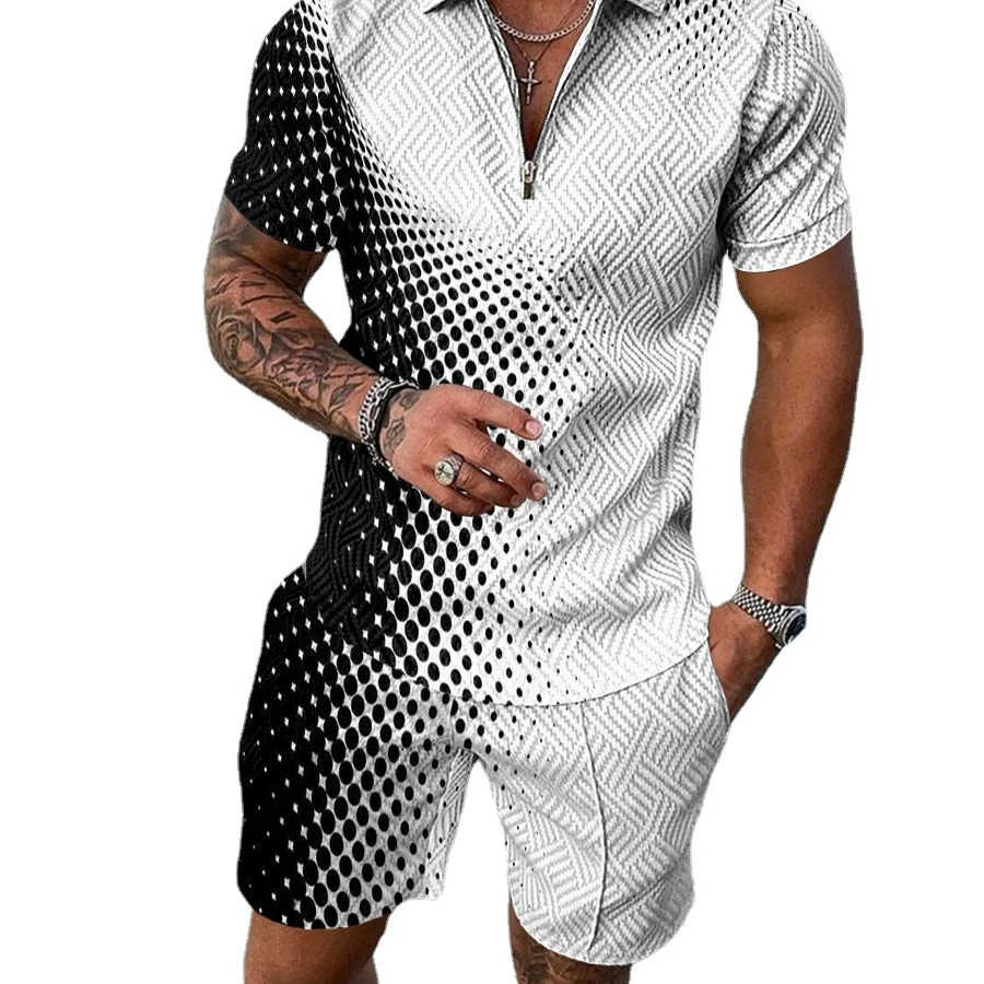 Man's Sport Printed Suit Short Pant Elastic Waist Band Two Pieces of Set