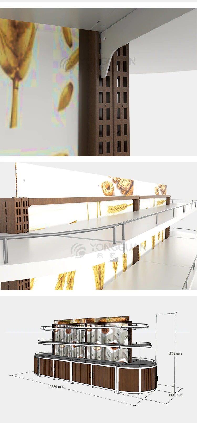 Wooden Metal Bread Display Stand Loaf Bakery Table Display Case Retail