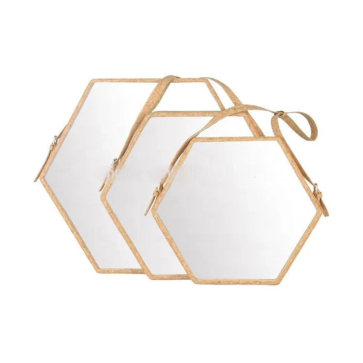 Medium Hexagon Cork Hinged Wall Mounted Mirror With Leather Strap - Buy ...