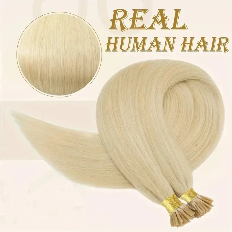 I Tip Hair Extensions Straight 100% Human Hair Bleach Blonde Remy Hair Bundles 50 Grams/Pack_voghion.com