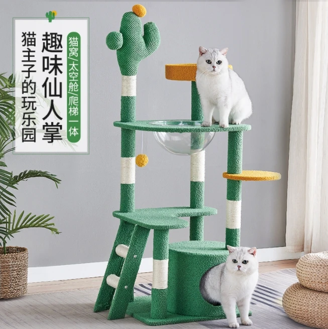 Large Cat Climbing Tree Mutistyle Cactus Flower Cat Tree With Cat
