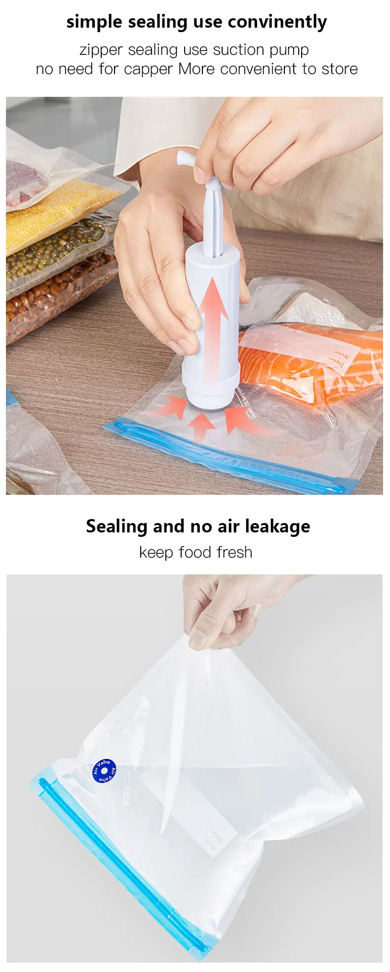 Food Grade Reusable Vacuum Sealer Bags Hand Pump Sous Vide Vacuum Bags Gravure Printing Accept