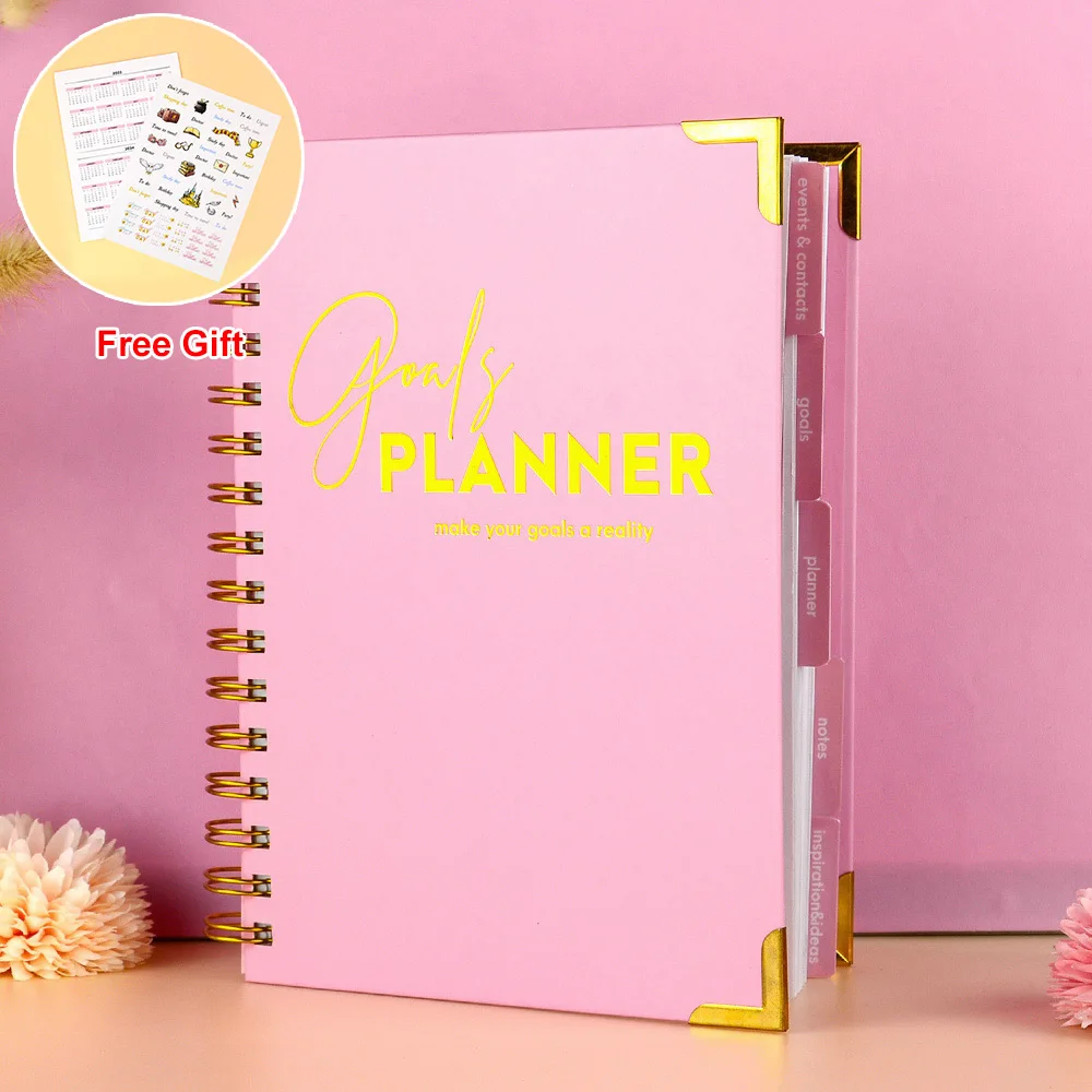 Custom Logo 2024 A5 Pink Spiral Weekly Monthly Manifestation Goal Diary  Journal Agenda Daily Planner Notebook - China Notebook, Note Book