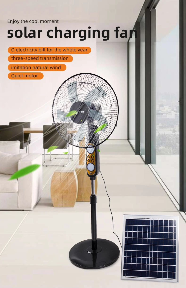 16inch Indoor Outdoor Use Dc 12v Solar Rechargeable Electric Circulater Stand Fan With Solar 0734