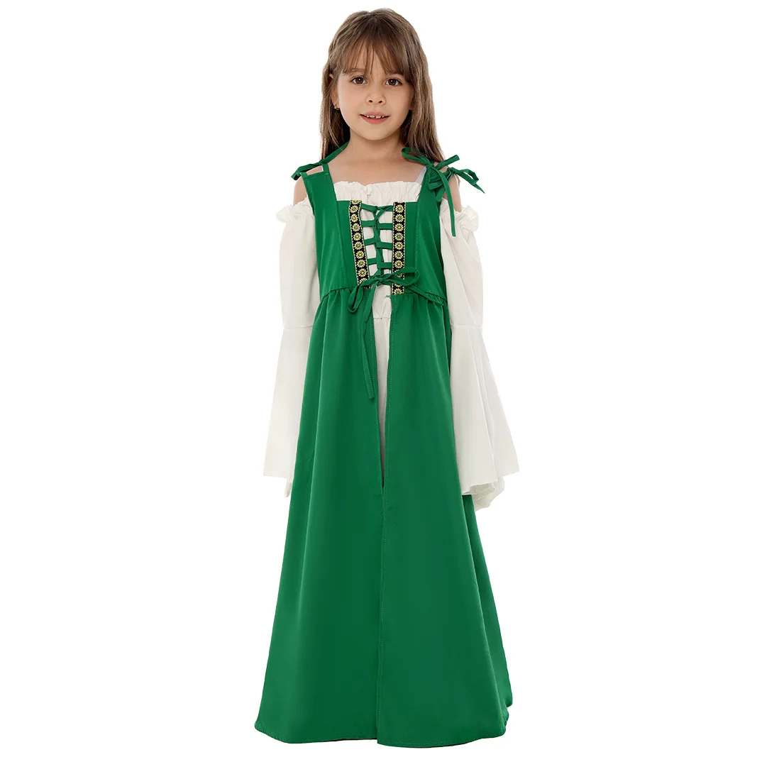 Kids Girls Vintage Renaissance Flare Sleeve Princess Dress