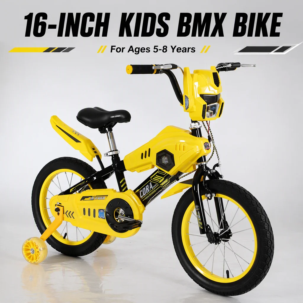 New Model 16inch Steel Frame BMX Children's Bike with Ordinary Pedals and Training Wheels for 5-8 Years