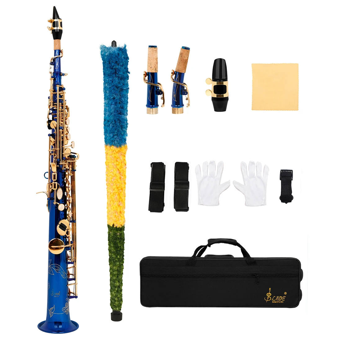 China Cheap Price SLADE Blue Straight Soprano Saxophone Sax Gold