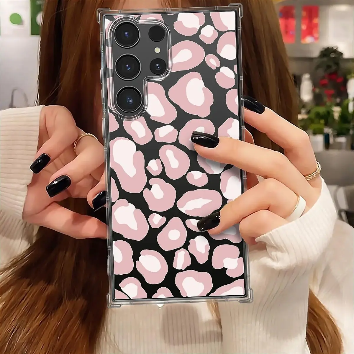 Cute Pink Printing Clear Case for Samsung Galaxy S24 S23 Ultra Soft Silicone Transparent Phone Cover Full Protections