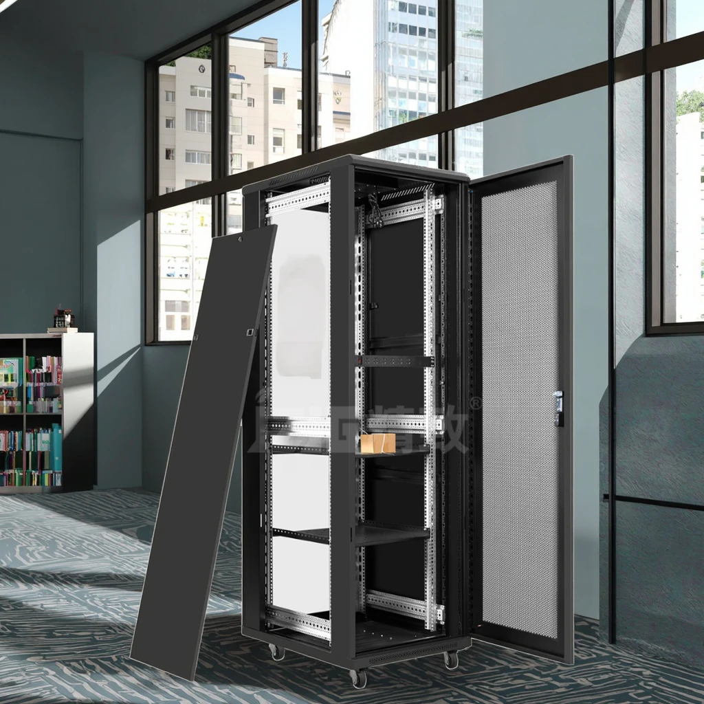 42U 19-Inch IT Network Server Rack Cabinet with Casters Steel Enclosure for Data Center Stock Product with Glass Door Front