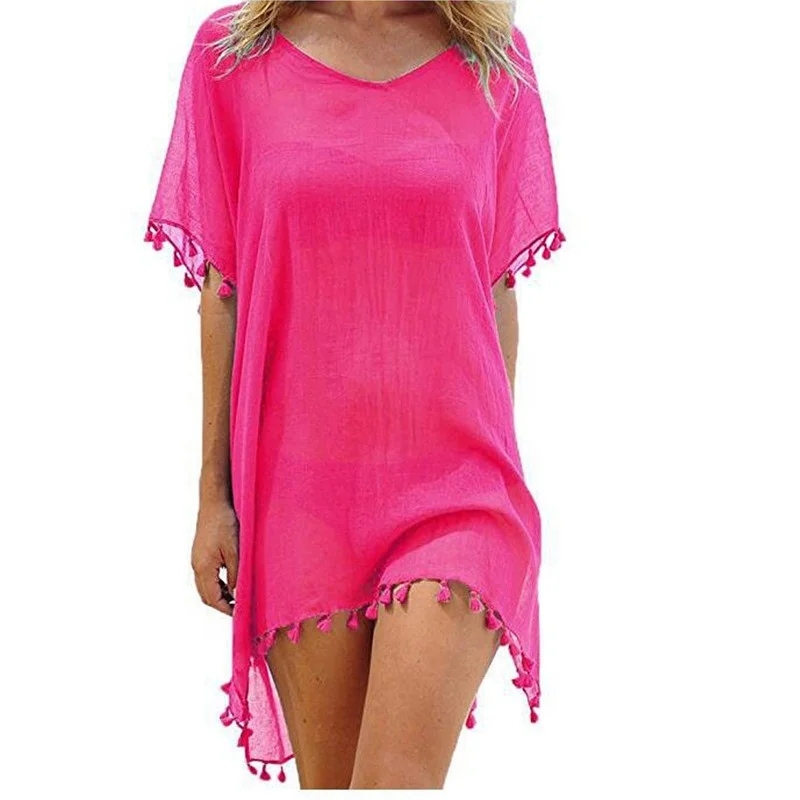 Chiffon Tassels Beach Wear Women Swimsuit Cover Up Swimwear Bathing Suits Summer Mini Dress